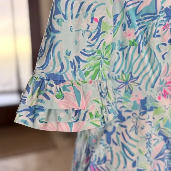 LILLY PULITZER | Fiesta Stretch Dress in Coastal Blue/Lion Around, size 2 - Picture 4 of 9